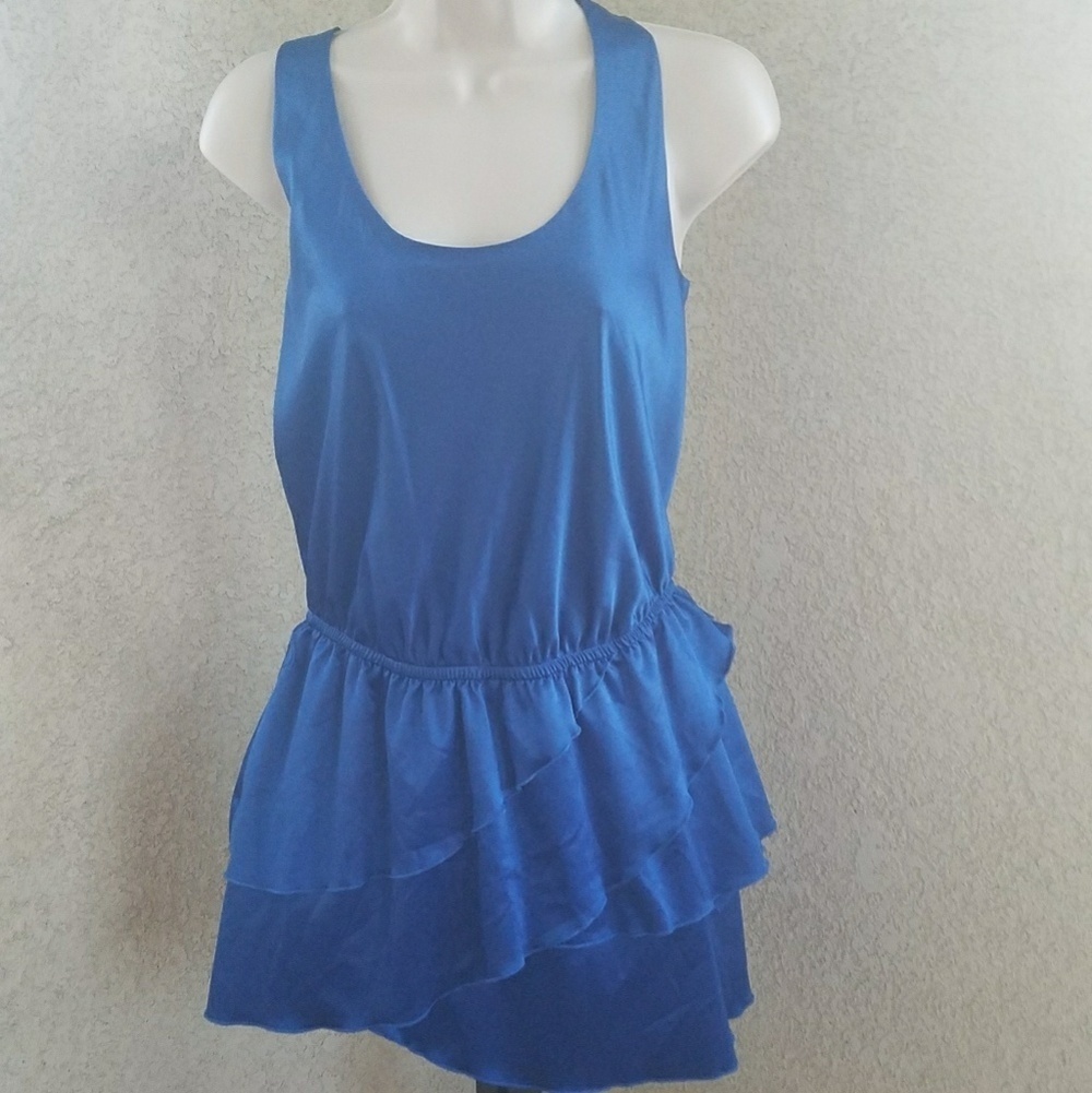 Lauren Conrad blue dress sleeveless ruffles sz 8